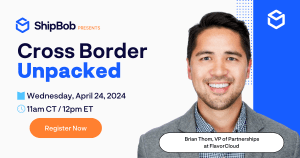 A banner that announce Brian Thom, VP of Partnerships at Flavorcloud as a speaker at Corss Border Unpacked