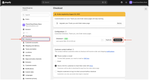 image of shopify admin, setting section with checkout selected