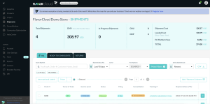 screenshout of FlavorCloud App shipment grid