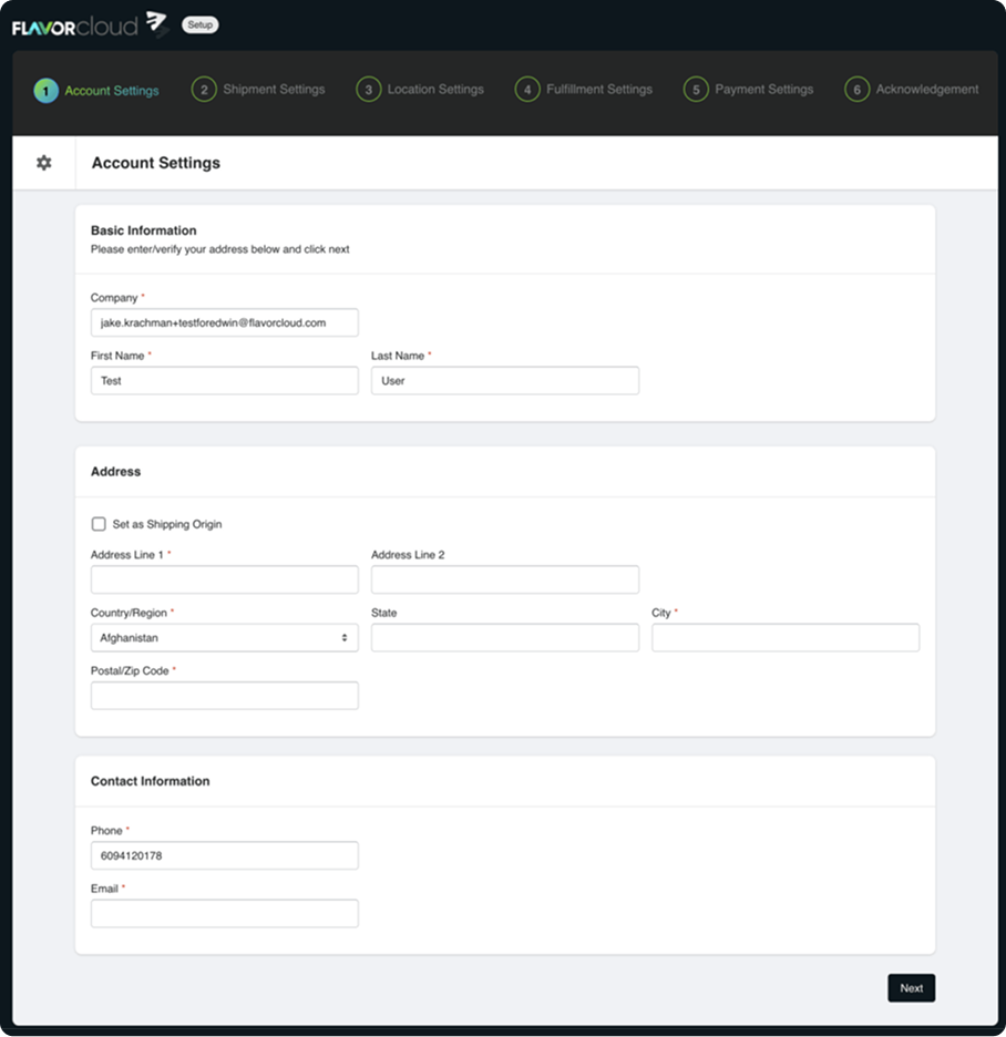 The FlavorCloud setup wizard
